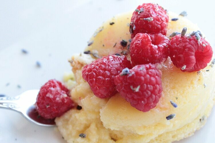 Lemon Pudding Cake with Fresh Mixed Berries