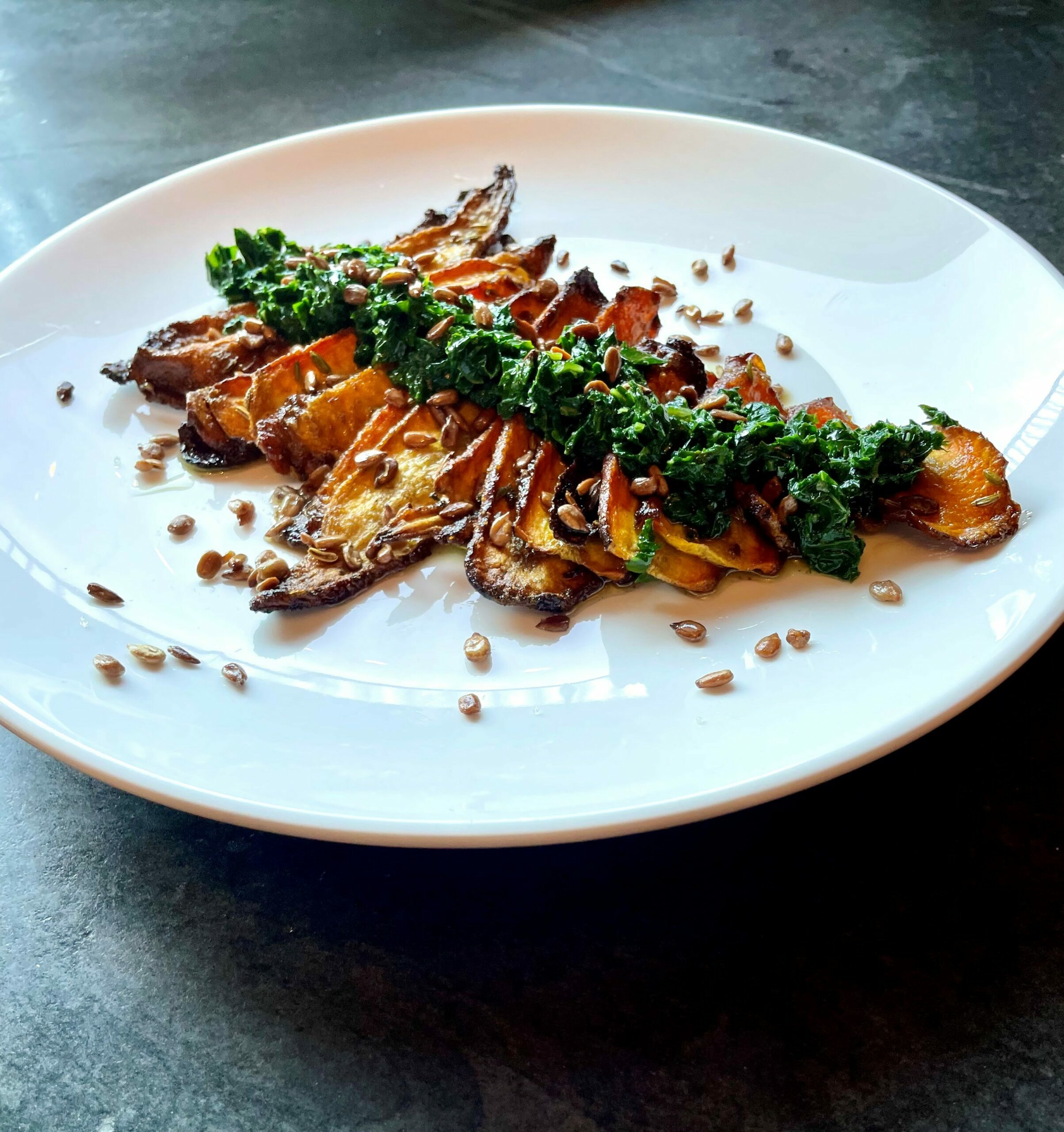 Orange Miso Glazed Carrots, Carrot Top Pesto