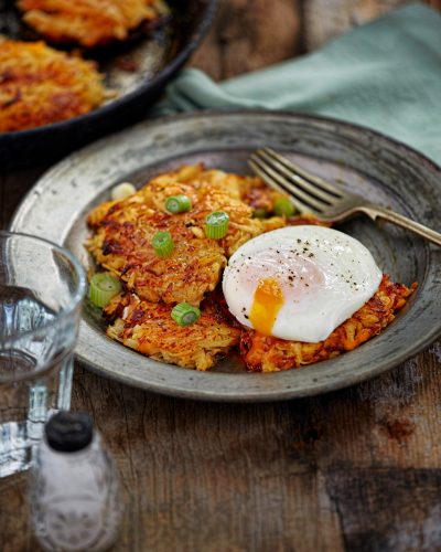 Root vegetables (parsnip, celeriac, sweet potato) pancakes with